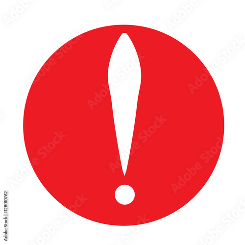 White exclamation mark in red circle. Vector icon. Flat design style