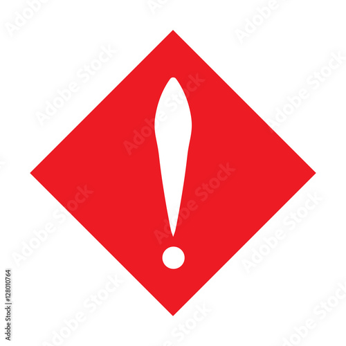 White exclamation mark in red square. Vector icon. Flat design style