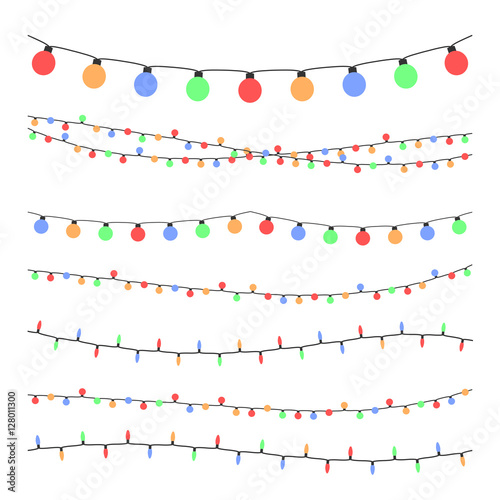 Christmas holiday garland lights in flat style vector set photo