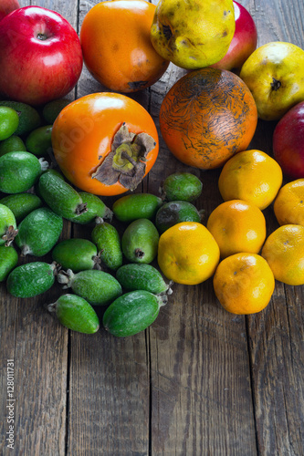 Fototapeta Naklejka Na Ścianę i Meble -  Exotic fruits on wooden background