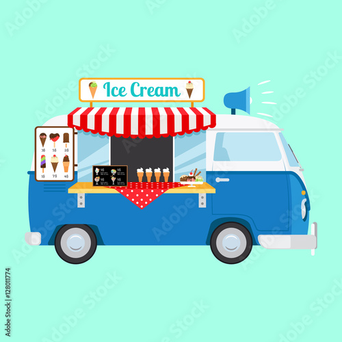 Ice cream cartoon caricon on light blue background. Vector illustration