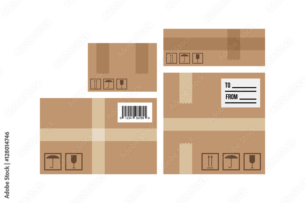 Flat design delivery boxes set, collection isolated on white background.
