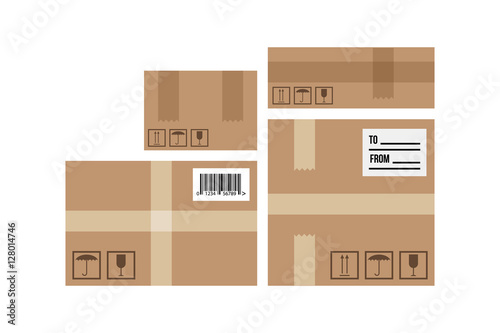 Flat design delivery boxes set, collection isolated on white background.