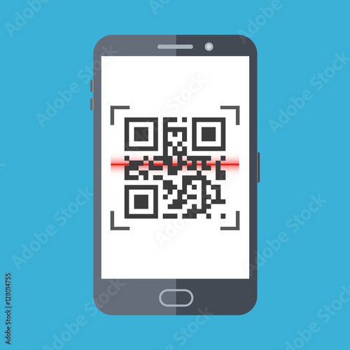 Scan QR code with smartphone. Flat design icon, illustration of mobile application scanning for QR code.