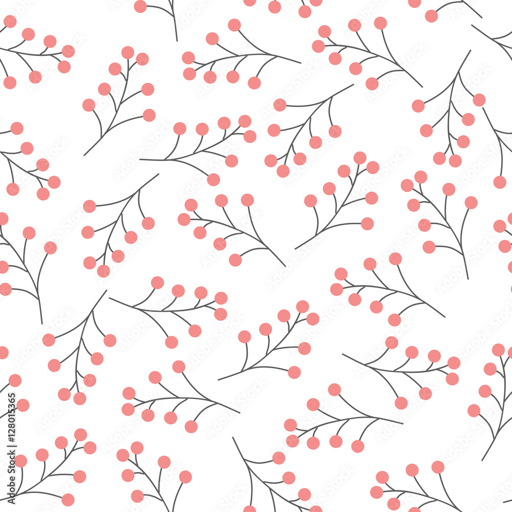rowan berries background. seamless pattern. winter and christmas design concept. vector illustration