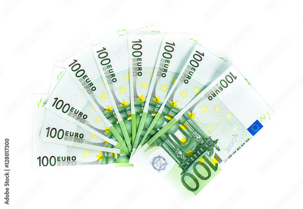 one hundred euro bills isolated on white background. banknotes c one hundred euro bills isolated on white background. banknotes c