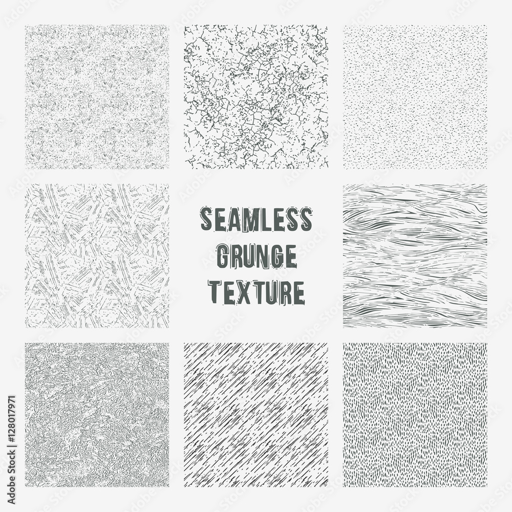Set of grange seamless patterns. Simple vector scratch textures - obrazy, fototapety, plakaty 