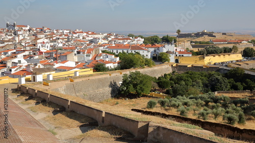 ELVAS, PORTUGAL: View of the Old Town from the city walls with Forte de Santa Luzia in the background