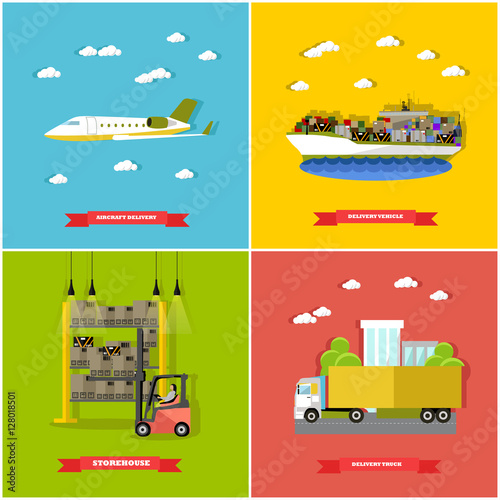 Vector set of delivery vehicle concept design elements, flat style