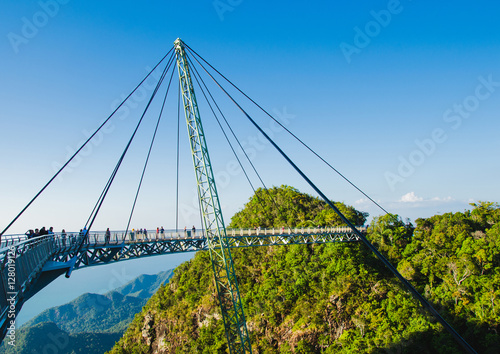 Sky bridge symbol Langkawi island. Adventure holiday. Modern construction. Tourist attraction. Travel concept.