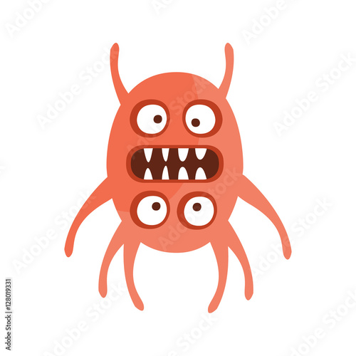 Red Double Faces Aggressive Malignant Bacteria Monster With Sharp Teeth Cartoon Vector Illustration