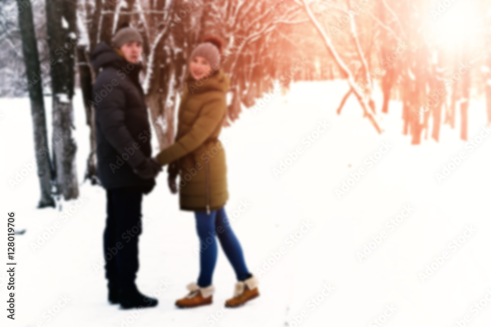 Blur abstract background of  couple in love outdoor winter