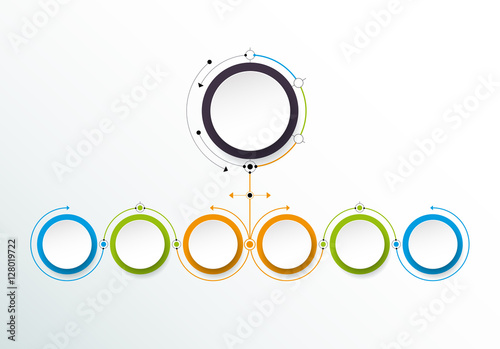 Vector timeline infographics design template with 3D paper label, integrated circles background. Blank space for content, business, infographic, diagram, digital network, flowchart, process diagram