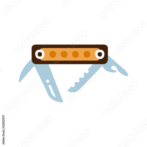 Pocket Knife With Set Of Different Tools And Blades, Camping And Hiking Outdoor Tourism Related Item Isolated Vector Illustration