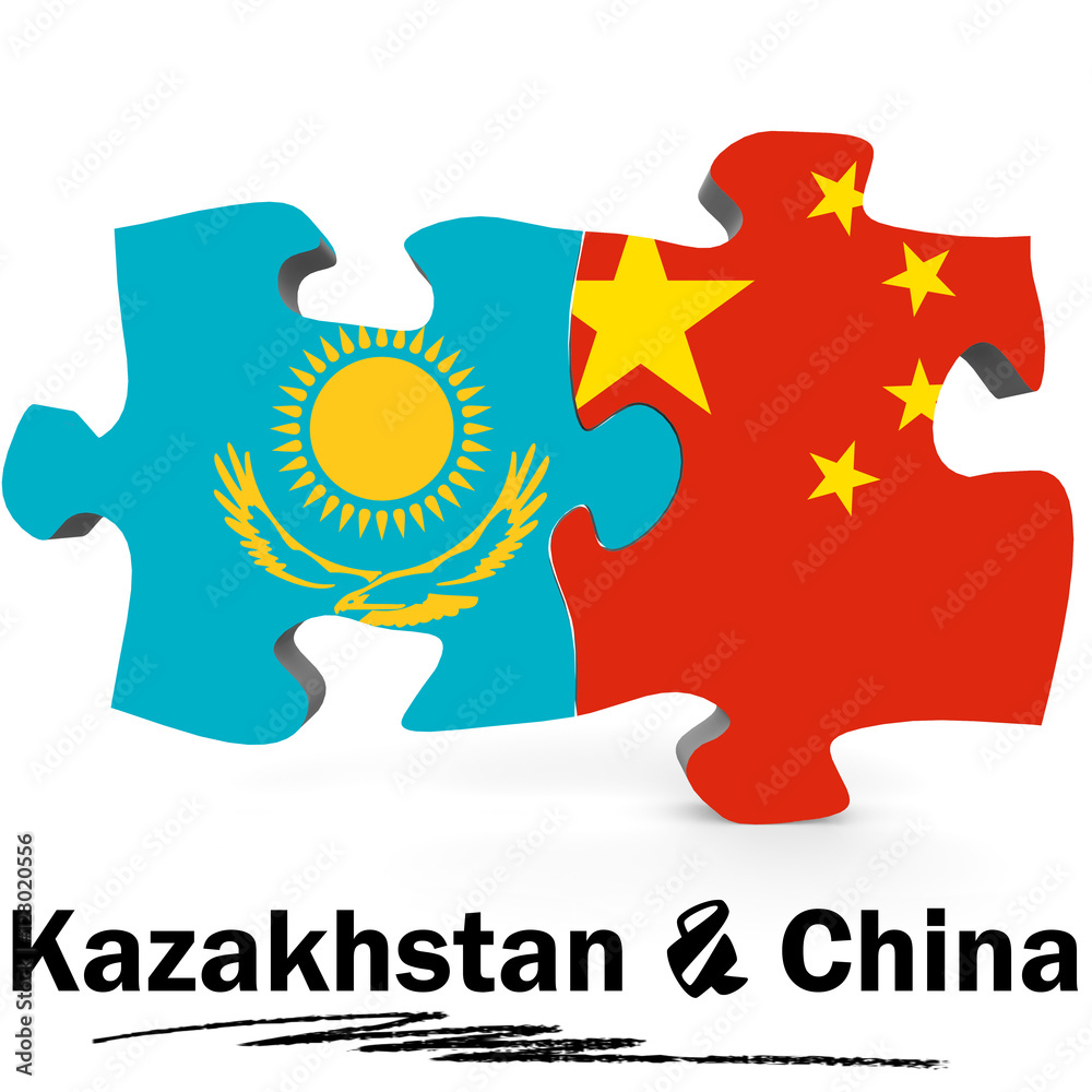 China and Kazakhstan flags in puzzle China and Kazakhstan flags in puzzle