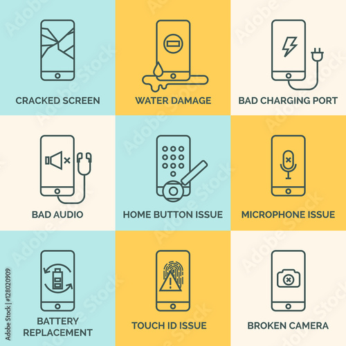 Phone common issues line icons