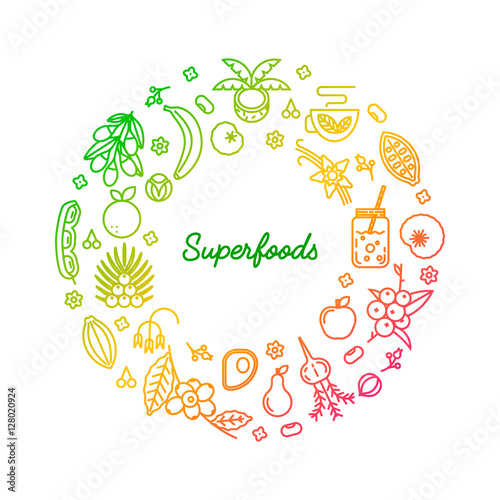 Superfoods line vector concept.