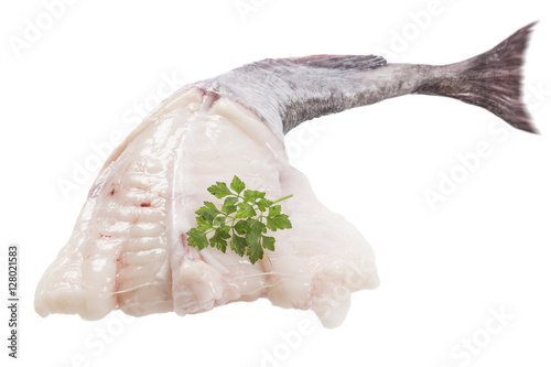picture of monkfish in front white background photo