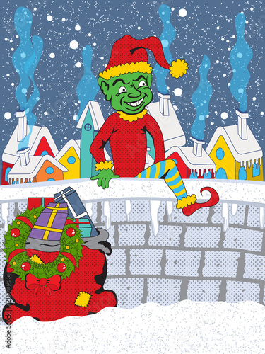 Bad elf stealing gifts from a village