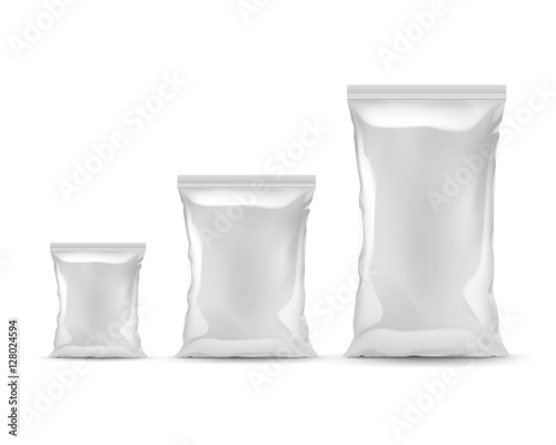 Set of Plastic Foil Bags  Different Size Isolated