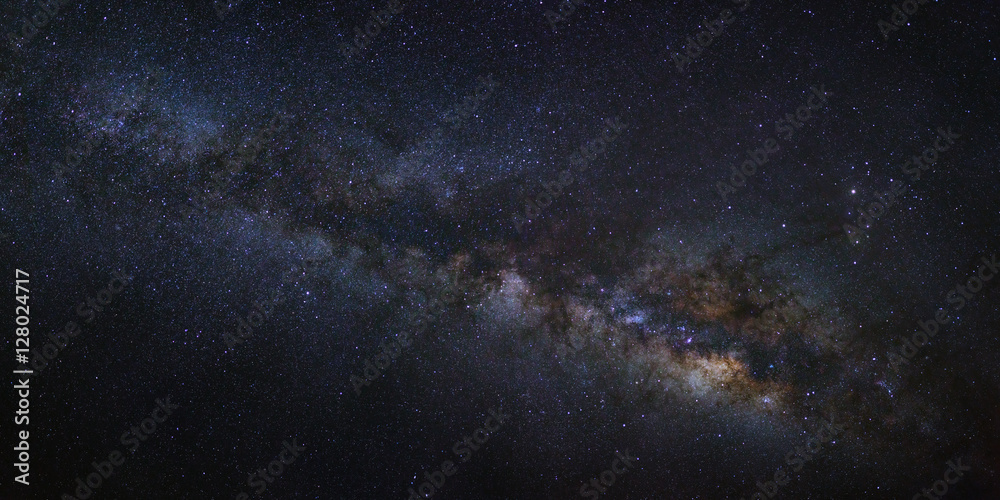 Panorama Milky way galaxy with stars and space dust in the unive