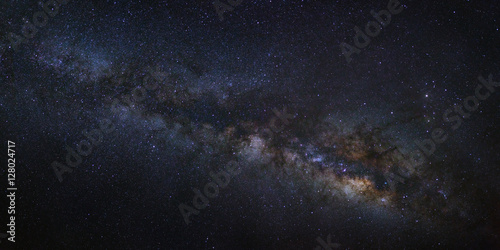 Panorama Milky way galaxy with stars and space dust in the unive
