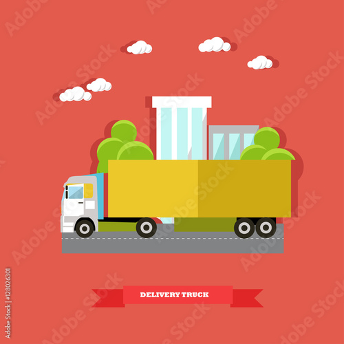 Vector illustration of delivery truck, road vehicle in flat style