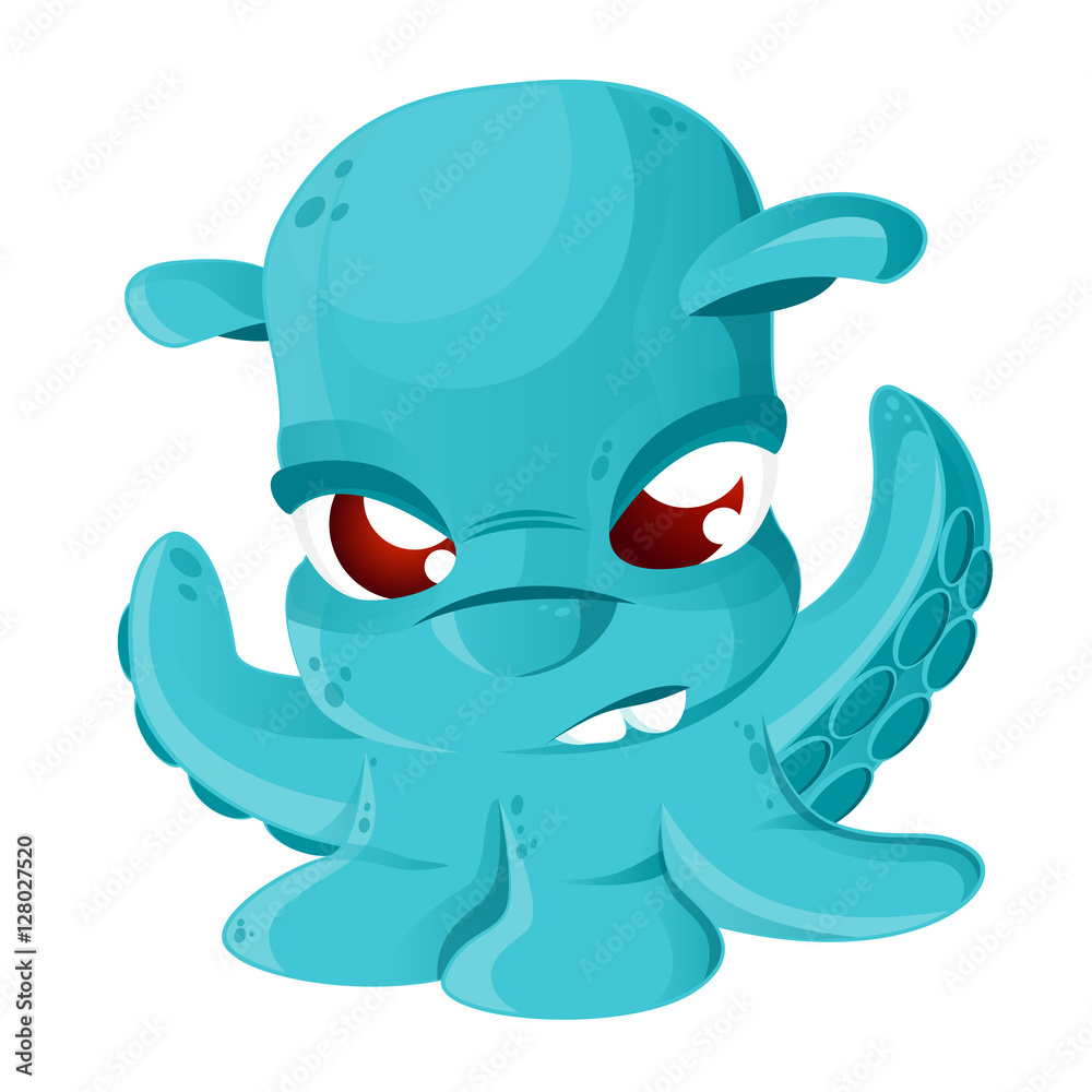 Fototapeta premium Cartoon Grimpoteuthis isolated on white background. Vector illustration of deep-sea octopus Grimpoteuthis. Cthulhu.