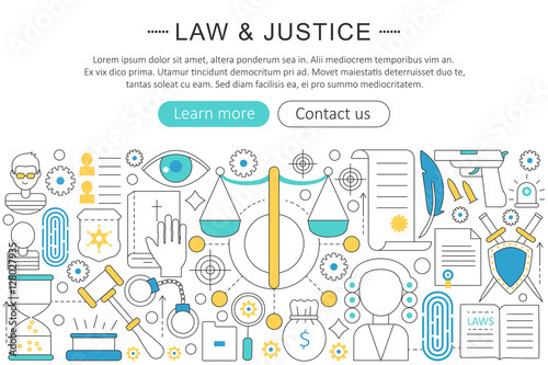 Vector modern line flat design Law and justice concept. Law and justice icons Website Header, app design poster banner.