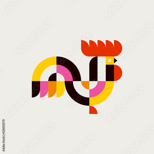 Rooster. Modern flat vector logo template or icon of cock