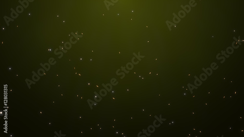 Yellow background. Abstract glowing fireplace sparks. 3D rendering