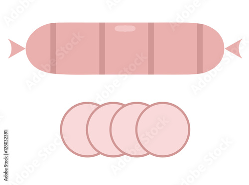 Smoked salami sausage isolated. Unhealthy eat, fat, smoked, fresh, bratwurst vector.