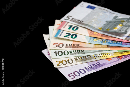different euro money isolated on black