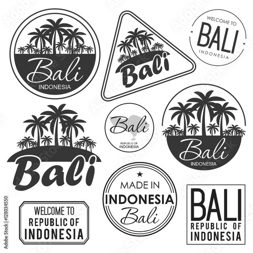 Stamp or label with the name of Bali Island, vector illustration