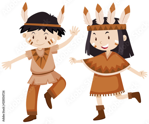 Two kids dressed as indians