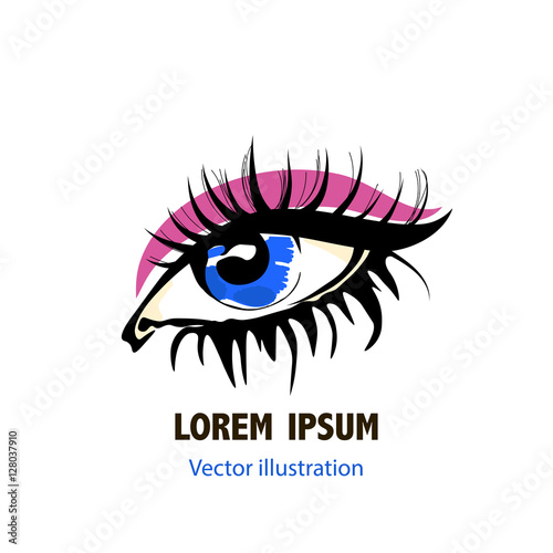 Woman eye logo. Eye vector sketch in fashion style on white background.