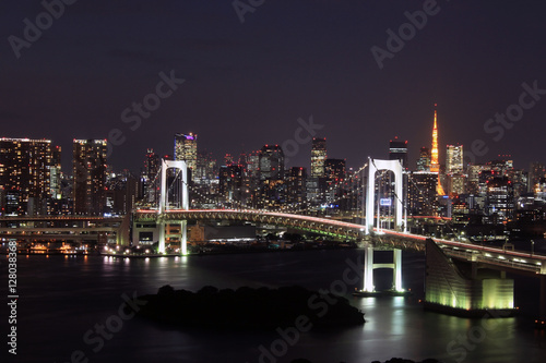                                                                   night view of Tokyo and rainbow bridge in Japan
