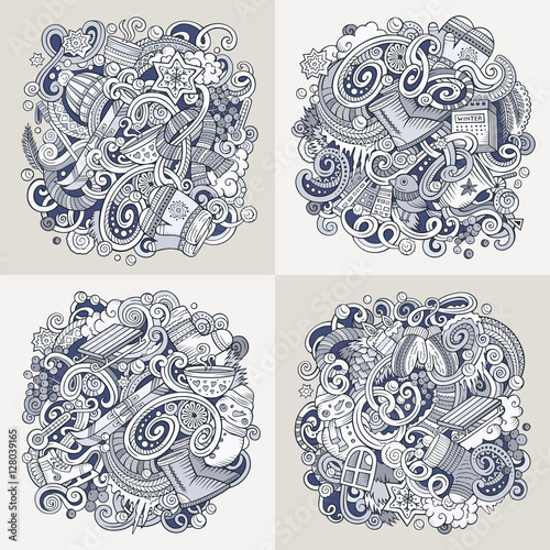 Winter cartoon 4 square composition set