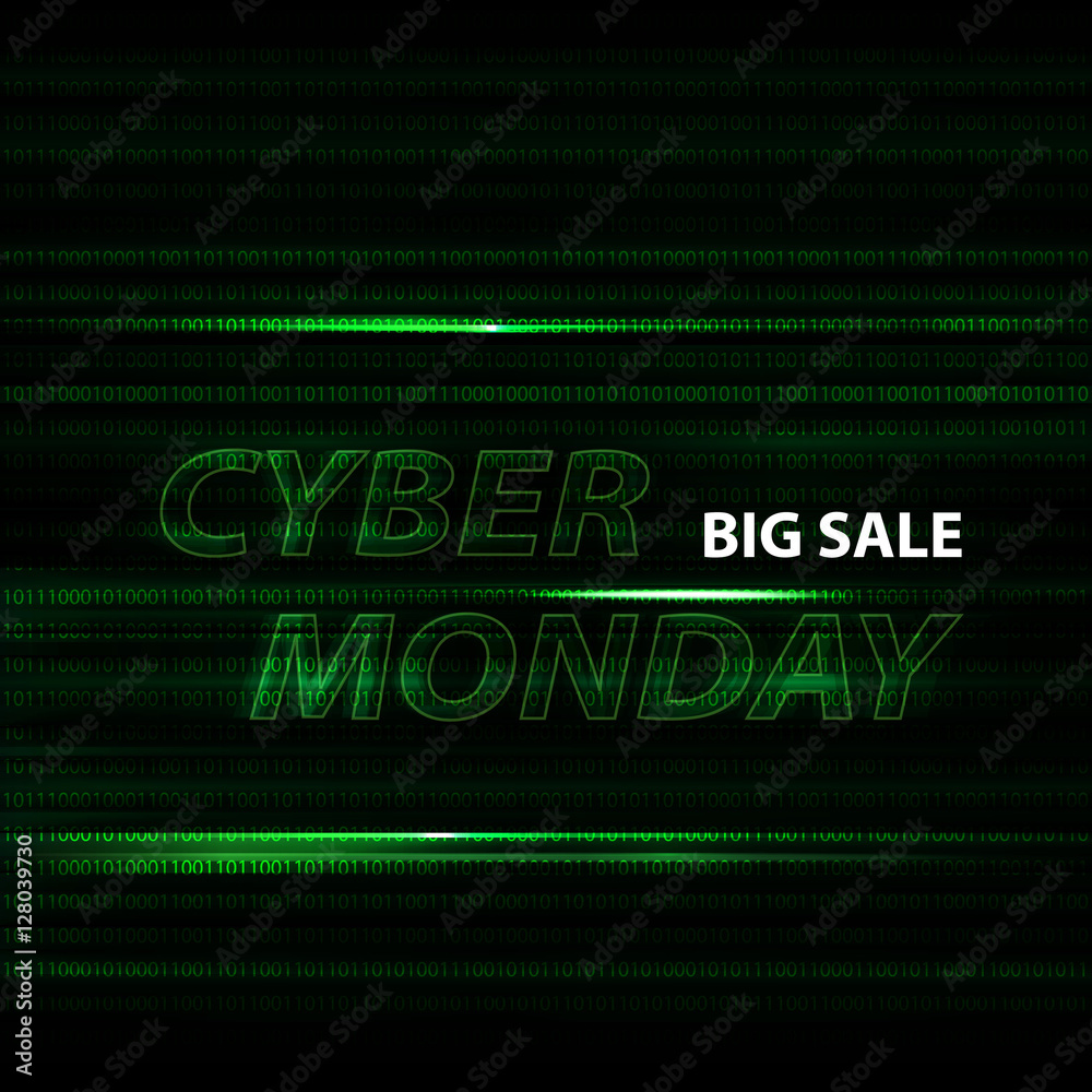 Fototapeta premium Cyber monday binary code design with motion text in vector.