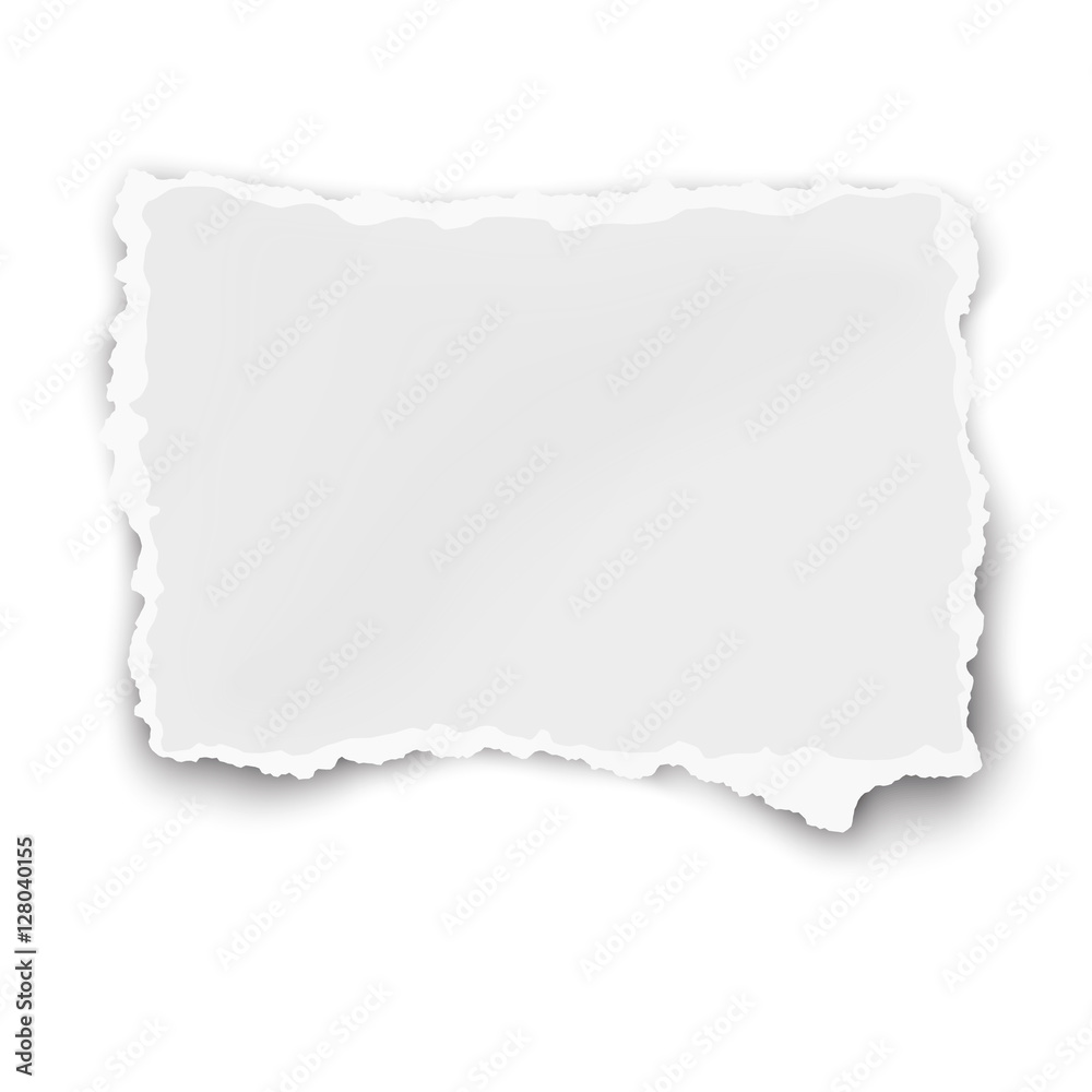 Vector oblong paper tear with soft shadow isolated on white