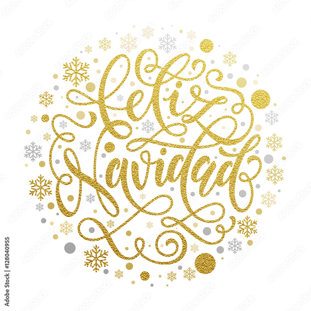 Feliz Navidad golden glitter text calligraphy spanish Christmas
