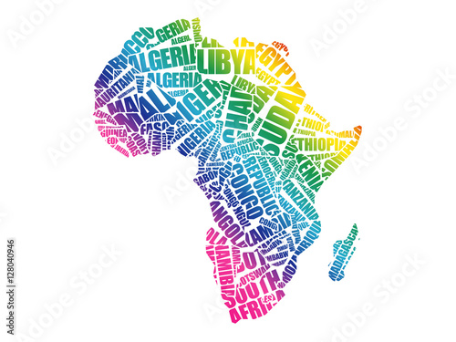 African countries Map in Typography word cloud concept, names of countries