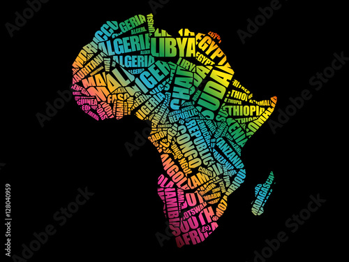 African countries Map in Typography word cloud concept, names of countries
