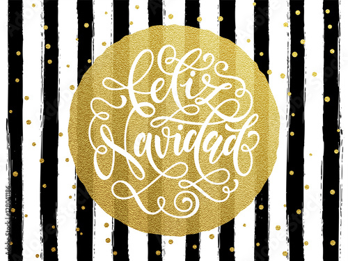 Spanish Merry Christmas Feliz Navidad gold glitter stripes
