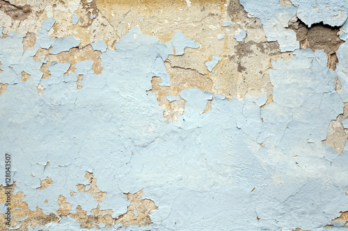 Decrepit White Dirty Plaster Wall. Old Cracked Structure Backgro
