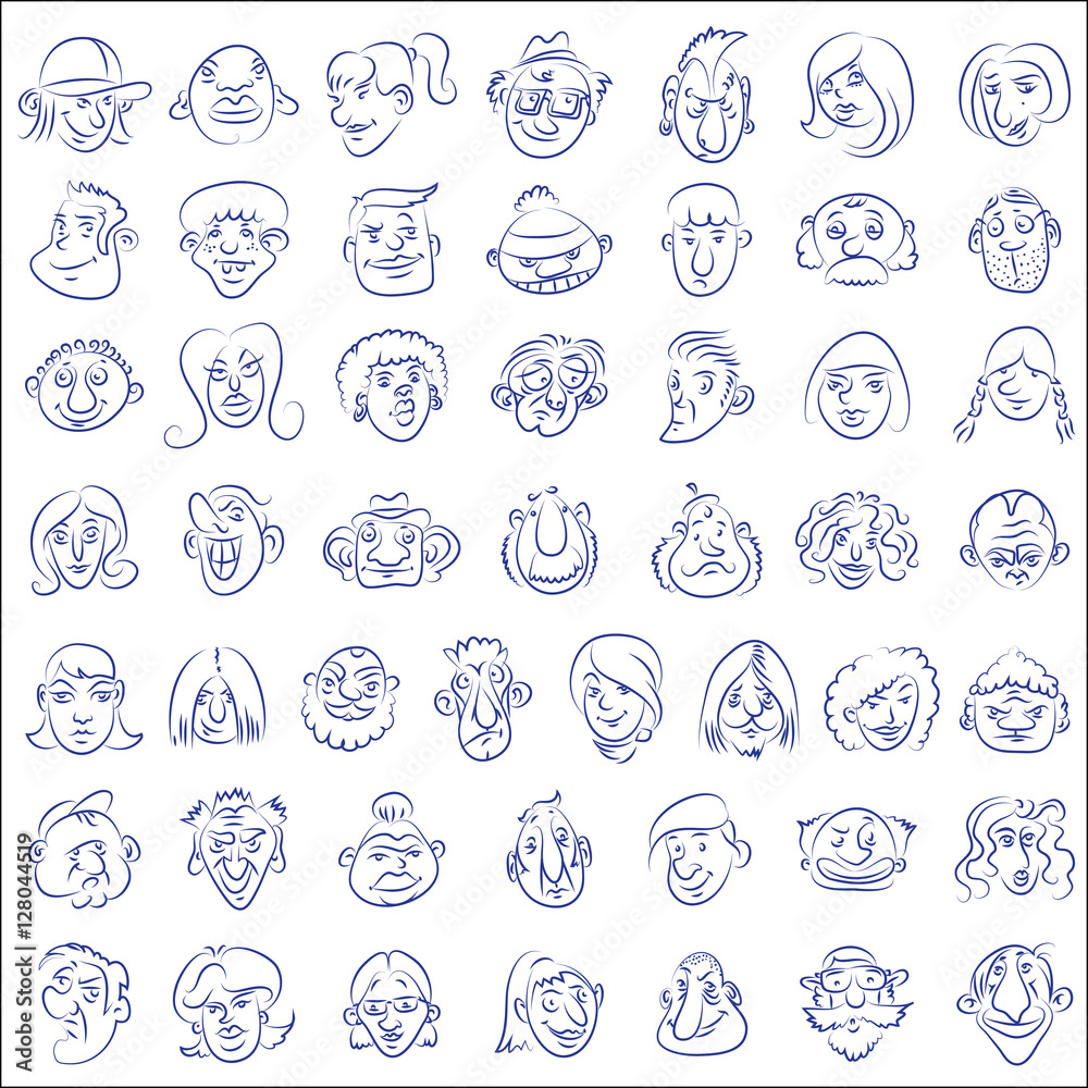 Collection of drawn funny faces Collection of drawn funny faces