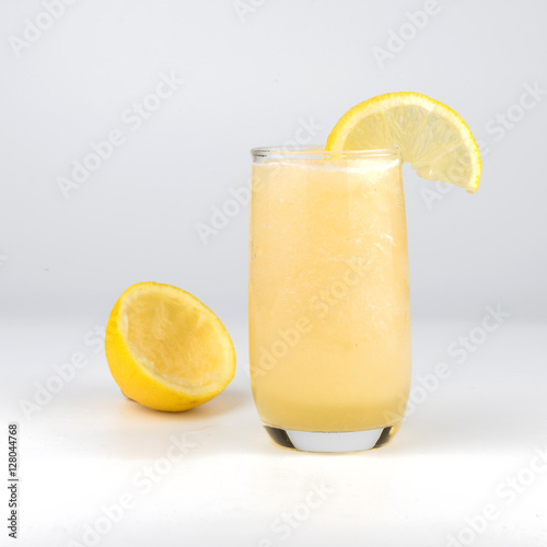 Lemon juice on white background