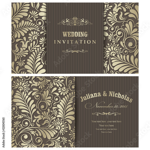 Invitation cards in an old-style gold and brown