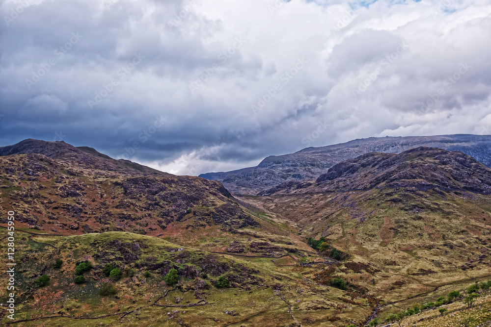 Beautiful Panoramic view to Chain of mountains Snowdonia National Park