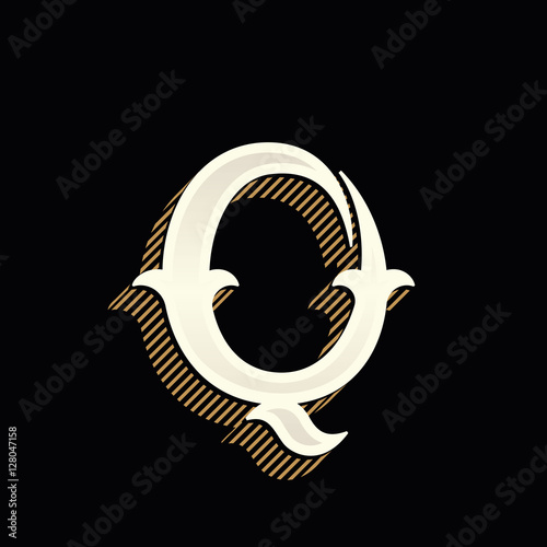 Q letter logo in vintage western style with lines shadow.